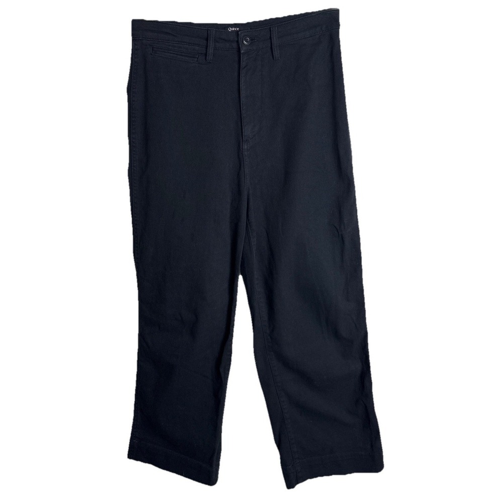 Quince Organic Cotton Twill Wide Leg Crop Pants Womens 29 Black Classic‎